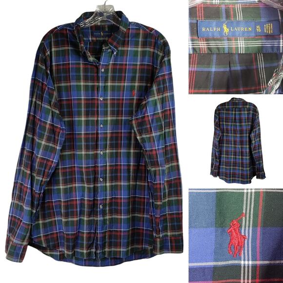 Polo Ralph Lauren Shirt Men's XL Plaid LS Button Down Tartan Plaid Red Pony - Picture 1 of 8